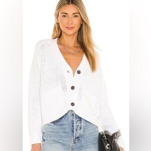 Brochu Walker The Cropped Cardigan Cotton Linen Blend Salt White Rare